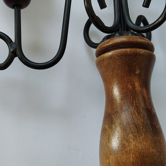 Boho Chic Candleabra Brown Wood 5 Candleholder Black Metal Casual - Picture 13 of 16